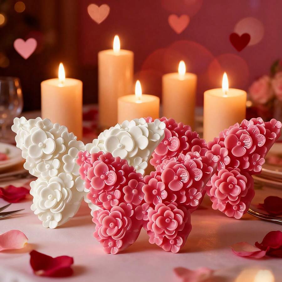 4pcs Rose Flower & Butterfly Silicone Molds - DIY Resin And Candle Making, Delicate Floral Design, Suitable For Home Decor Crafts, Candle Making Molds - White - View 1