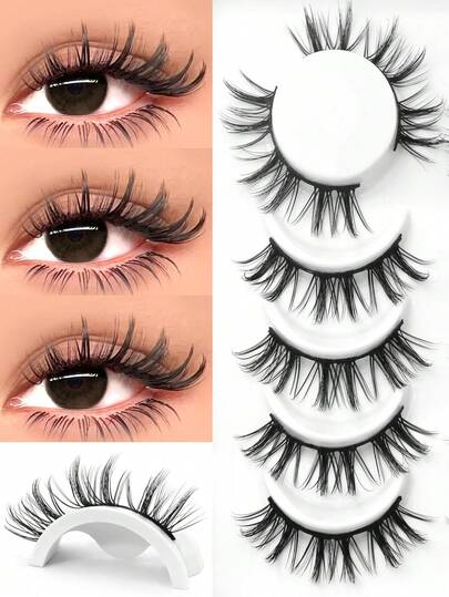 GROINNEYA 6 Pairs Manga Lashes Natural Look Fluffy 3D Volume Eyelashes Soft Cross Wispy Eyelash Extension High Curl Degree Dense & Bold Whole Piece Eyelash Extensions Makeup For Party Travel