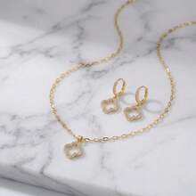 3pcs/Box Sparkling Zirconia Flower Earrings & Necklace Set, Lucky Leaf Jewelry Set, Suitable For Daily Wear, Party, Date, Wedding, Bride Gift, Lover Gift, Mother's Gift, Christmas Gift Box, Birthday Gift - Silver - View 7