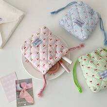 Bolsa de cosméticos con cordón y diseño de cereza de estilo coreano, bolsa linda para estudiantes, organizador de artículos de tocador de viaje, gran capacidad, diseño con cordón para un almacenamiento fácil - Multicolor - Ver 9