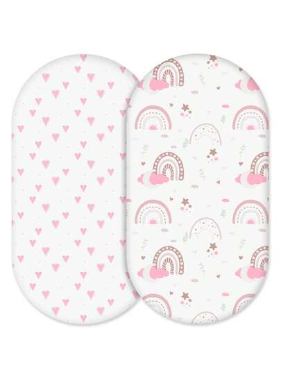 2 tấm ga trải nệm em bé bằng cotton hữu cơ, mềm mại và thoải mái, có độ co giãn, phù hợp với nôi em bé hình bầu dục và hình chữ nhật kích thước 32"x16".