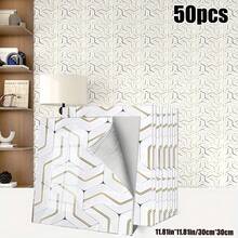 Brodark 50/100片装 30x30厘米 自粘仿大理石金箔3D墙贴，3D墙板，优雅现代设计，防水防潮，可移除不留残胶，是浴室和厨房翻新的理想之选，安装简便，经久耐用，持久如新 - 50/100片裝 - 查看 17
