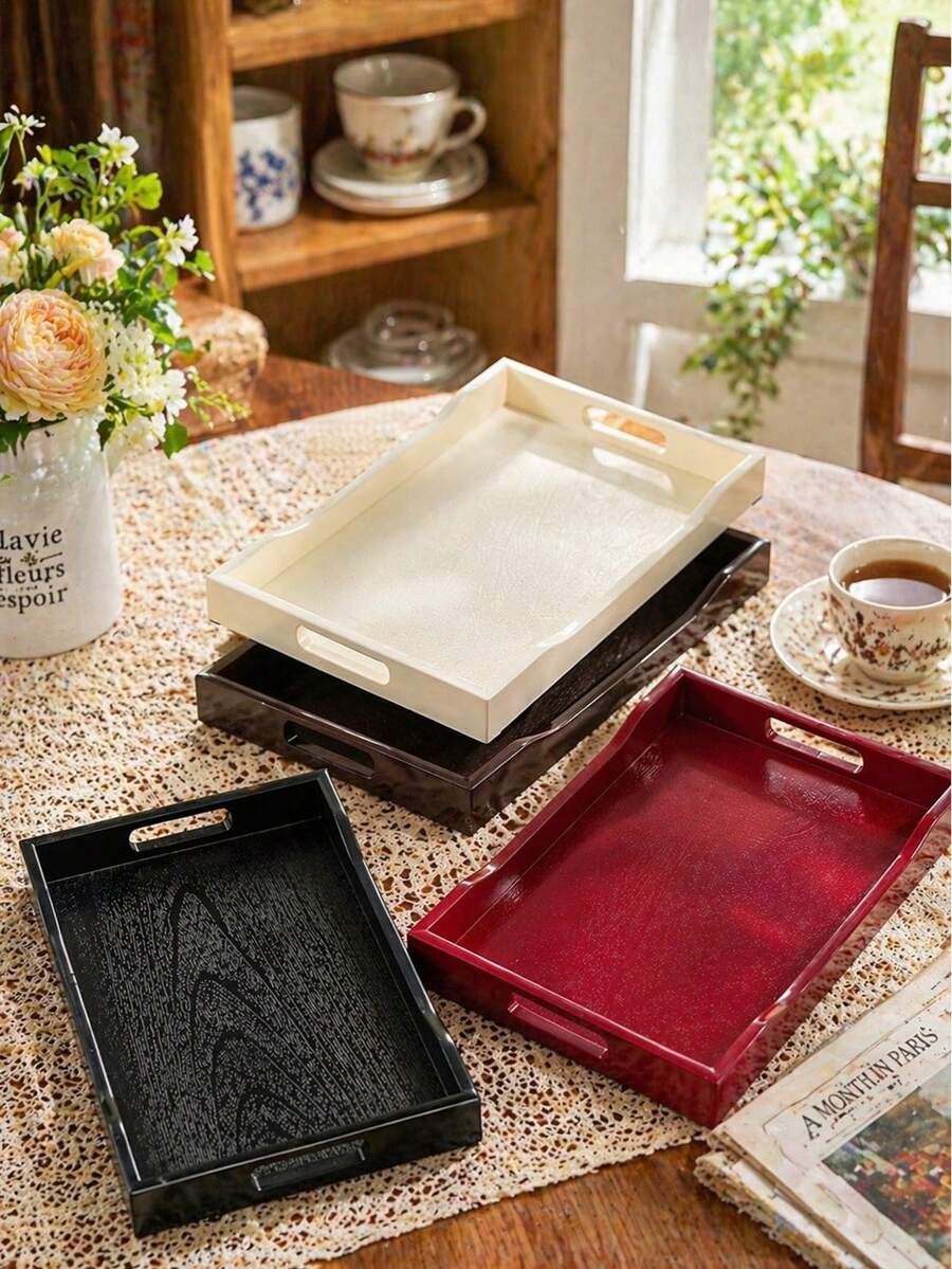 1pc Rectangular Distant Mountain Pattern Tray With Handle, Multiple Colors Available, For Food, Snacks, Drinks, Breakfast Coffee, Platter, Durable ABS Plastic Material - Multicolor - View 1
