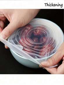1/6pcs Silicone Stretch Lids, Food Bowl Covers, Reusable Food Saver Lids, Expandable Multi-Function Fruit & Vegetable Fresher Covers, Sealing Lids, Food Storage Containers, Reusable, Kitchen Accessories, Kitchen Storage Essentials, Tableware, Silicone Bowl Covers, Microwave Covers, Sealing Lids, Silicone Sealing Lids, Household Items - Multicolor - View 2