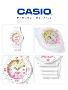 Casio Feminine Analog Watch LRW-200H-4E2 White Resin Women Iridescent Pink Yellow Gradient Dial Round Wristwatch Gold Hands Date 100M Waterproof – Dreamy Aesthetic for Party Brunch Festival Valentine's Day Sweet Gift for Her - 粉黃 - 查看 6