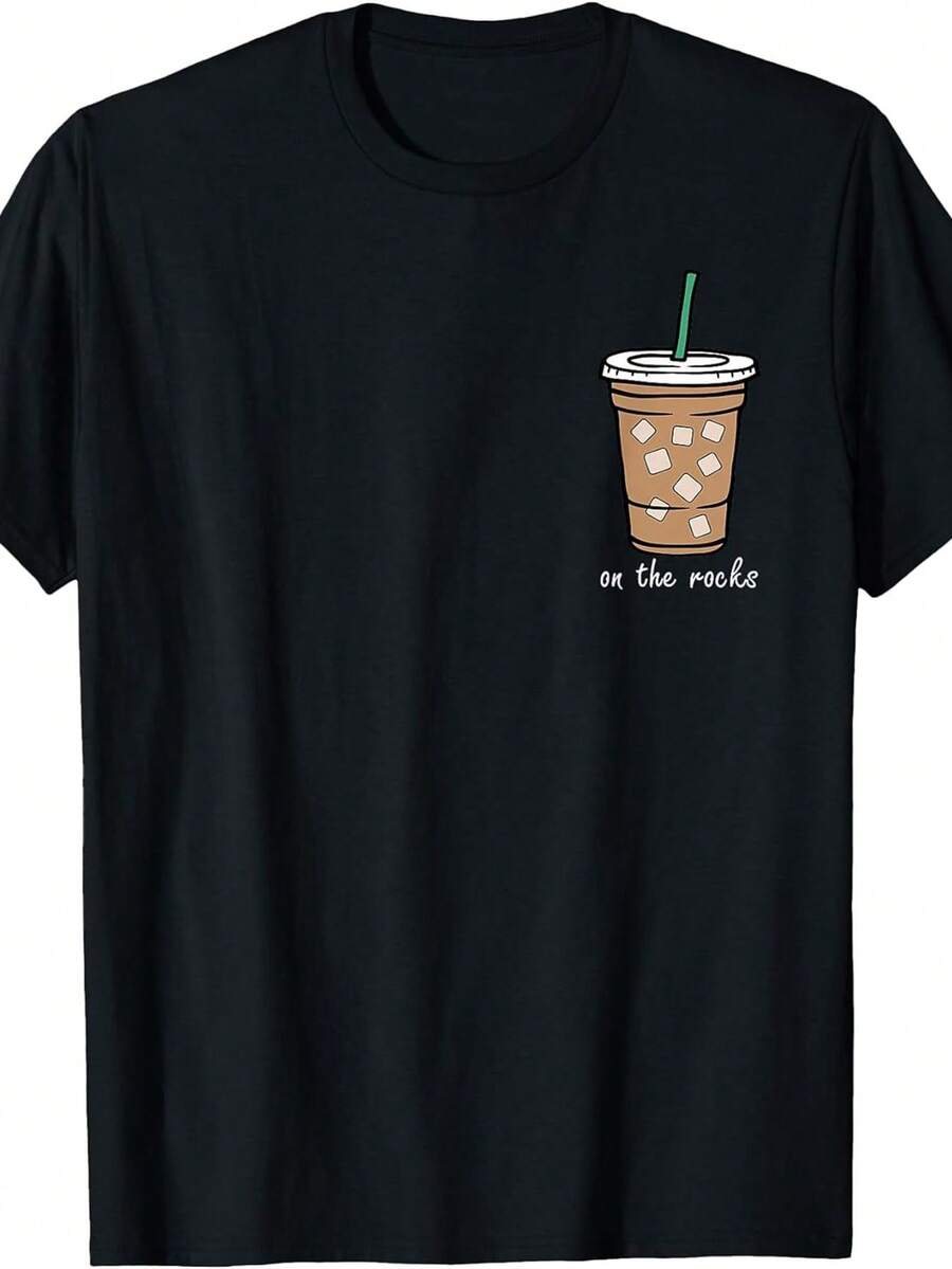 On Retro Rocks - Camiseta de verano con bolsillo para beber café helado - Negro - Ver 1