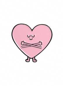 1pc Creative Whimsical Personified Heart Enamel Brooch, Cute Closed Eye Smiling Expression, Fashion Accessory, Unisex Design, Gift For Friends - Pink - View 10