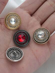 10pcs Round Metal Rhinestone Buttons, Multi-Color & Size, Double-Layer Crystal Decor Buttons Suitable For Jackets, Suits, Wedding Dresses - Multicolor - View 5