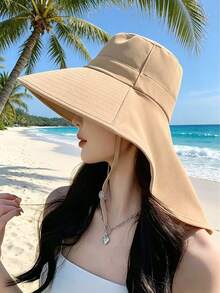 Women's Summer UV Protection Sun Hat, Large Brim Neck Cover All-In-One Sun Hat, Lightweight Breathable Sweat-Wicking, Ponytail Friendly Design, UV Protection Face Flattering, Suitable For Outdoor Sports, Hiking, Tea Picking, Beach Travel, Commuting And Rural Activities, Multifunctional Fashion Headwear, Essential Summer Outdoor Sun Protection Accessory - Fisherman's Hat - View 8