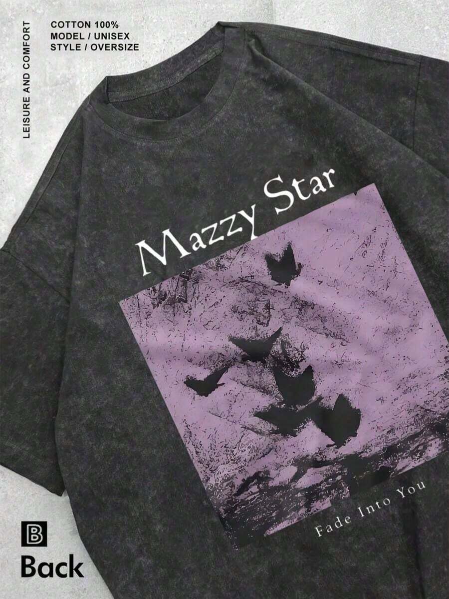 Mens Clothes;Summer TopsY2K Men's Fashion Mazzy Star Fade Into You 100% Cotton Men's T-Shirtsummer OutfitsCasual Short Sleeve Tee AA6F - màu đen - Xem 1