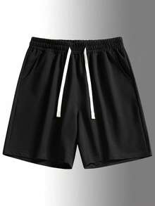 3pcs/Set Unisex Solid Color Knit Loose Casual Shorts, Spring/Summer - Black - View 2