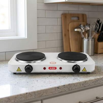 Inde ALGON | Cocina Eléctrica Portátil 2 Placas 2000W, Hornillo Eléctrico Doble con Control de Temperatura, Placa Calefactora para Camping, Cocina Auxiliar Hogar - Envío GRATIS ✅ Entrega 24/48h a España (península)
