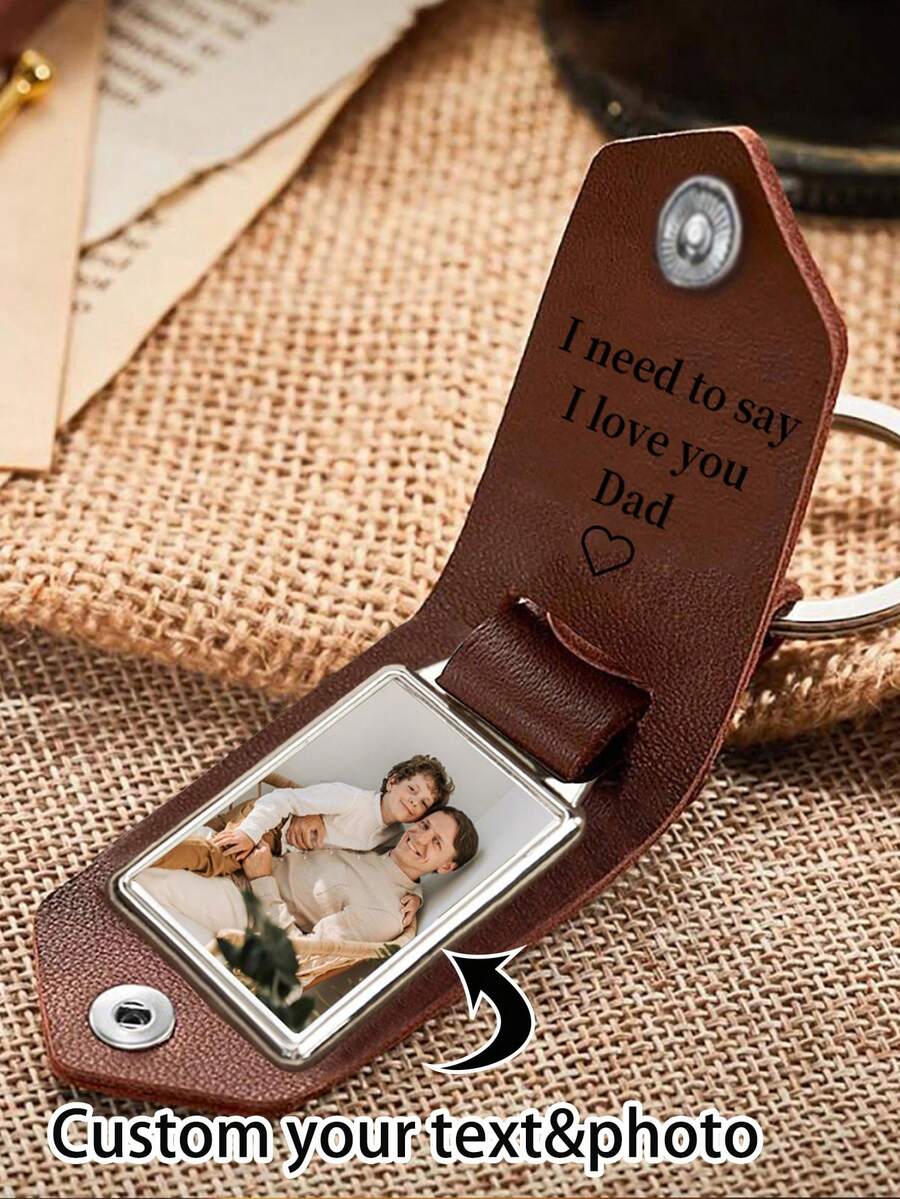 Llavero de cuero personalizado para hombres con foto, llavero de cuero personalizado con etiqueta de metal, llavero personalizado con nombre, llavero grabado, regalo del Día del Padre, regalo para el esposo, regalo de aniversario para hombres