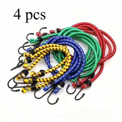 4pcs Heavy Duty Elastic Cords With Hooks - 8mm (0.31 Inch) Diameter, 31 And 59 Inch Length, Suitable For Bicycle, Car, RV, Camping And Various Sports Equipment