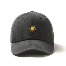 1pc Cute Embroidered Sun Baseball Cap, Washed Vintage Denim Dad Hat For Spring/Summer, Casual Sun Protection Hat Suitable For School/Vacation/Daily/Sports, Unisex Minimalist Fashion Curved Brim Cap, Women Summer Accessory,Holiday,Festival - Multicolor - View 9