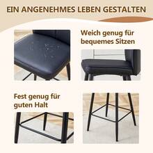 MUUOKY Set aus 2 Thekenhöhe-Barhockern, Barstuhl-Set - Zwei Stücke, stabile Bequemlichkeit, durchdachtes Design mit abgerundeter Rückenlehne, PU-Barstuhl mit silbernen Metallbeinen, Stühle für Küche, Esszimmer, Bar, geeignet für Wohnzimmer, Lounges, Raumdekoration, Heimdekoration, Küchenaccessoires, Valentinstagsdekoration, Küche, Hochzeit, Valentinstag, Schreibtisch - Schwarz+Schwarz - Übersicht 8