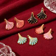 1 Đôi bông tai hình quạt bằng thép không gỉ 304 mạ vàng, tráng men, kiểu dáng retro Art Deco hình vỏ sò, thích hợp cho nữ. - Hoa tai - Xem 1