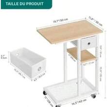 Ein multifunktionaler Beistelltisch für das Wohnzimmer, C-förmiger Sofatisch mit Rollen und Schubladen, geeignet für Wohnzimmer, Schlafzimmer und als Laptoptisch. - B - Übersicht 1