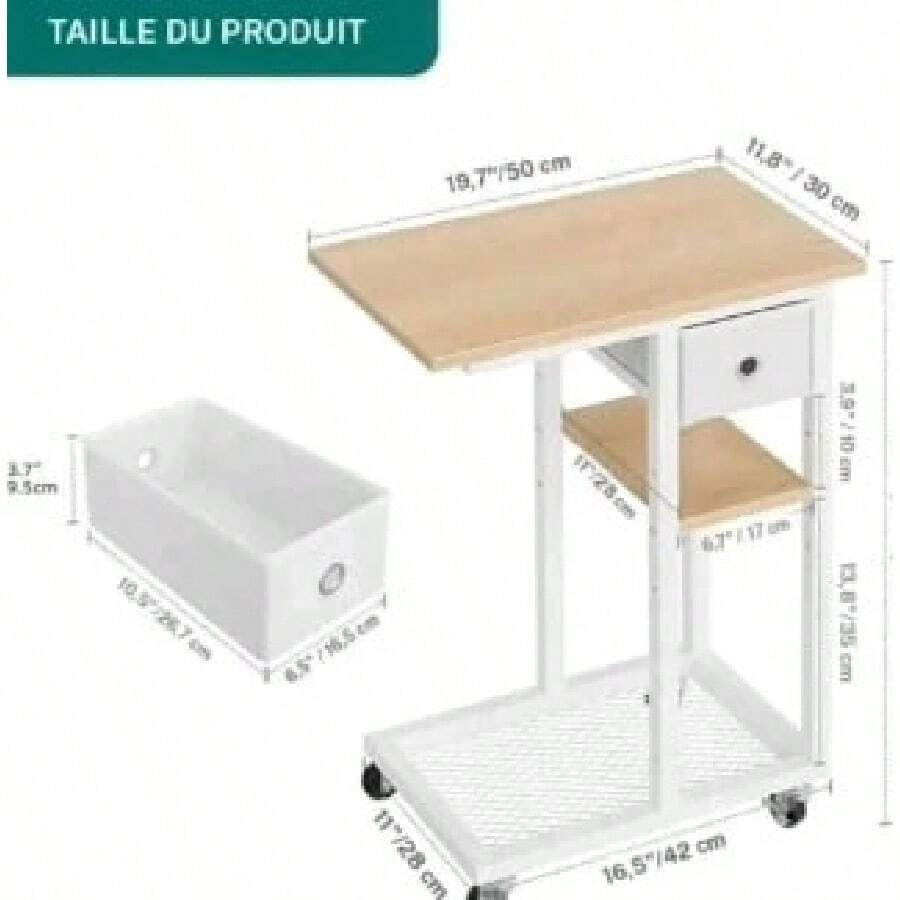 Ein multifunktionaler Beistelltisch für das Wohnzimmer, C-förmiger Sofatisch mit Rollen und Schubladen, geeignet für Wohnzimmer, Schlafzimmer und als Laptoptisch. - B - Übersicht 1