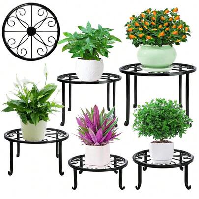 Metal Plant Stand 5 Pack Plant Stands For Indoor Outdoor Plants Multiple Heavy Duty Flower Pot Stand Holder Rustproof Iron Round Plant Shelf For Planter Outdoor Plant Stand For Patio & Garden Décor
