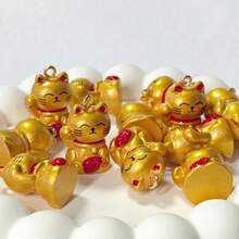 10 piezas Colgante de gato de la fortuna dorado lindo de resina, accesorios DIY 3D para aretes, collares y llaveros con diseño de animales - 10 gatos afortunados - Ver 6