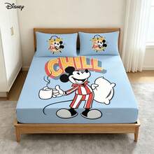 Bộ ga trải giường và 2 vỏ gối họa tiết cốc cà phê Mickey dễ thương của Disney, màu xanh nhạt vui tươi, tạo cảm giác thư giãn cho phòng ngủ. - Bộ ga trải giường vừa vặn - Xem 1