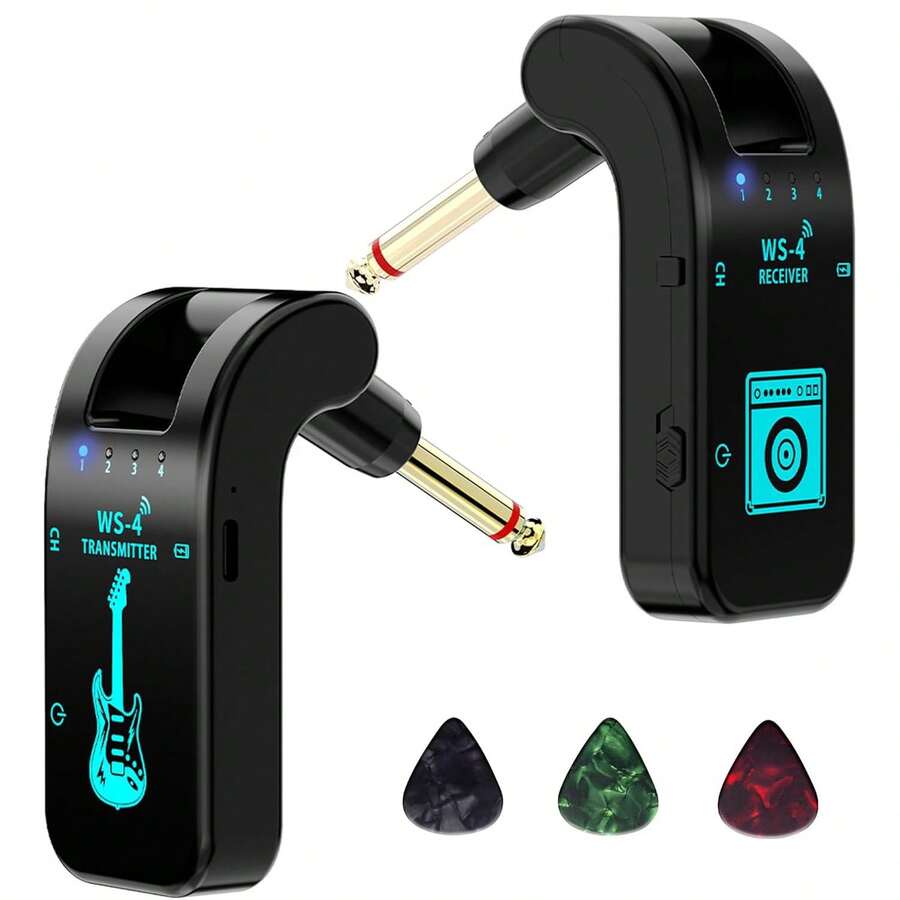 2.4GHz Wireless Guitar System, Wireless Guitar Transmitter/Receiver With 400mAh Rechargeable Battery, 8 Channels For Electric Guitar, Bass, Instruments, Includes 3 Guitar Picks, Perfect Gift For Guitar Enthusiasts - 顏色 - 查看 1