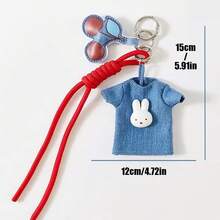 1. MIFFY Official Mini Clothing Pendant Lock Clip Keychain Charm, 3 Cute Japanese Style Designs To Choose From, Denim Jacket With MIFFY Badge And Cherry Blossom Star Decor, Soft Fabric Material With Metal Clasp For Easy Attachment, Lightweight And Portable Creative Design Suitable For Bags, Backpacks, Keychains - Multicolor - View 15