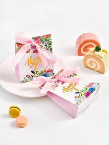 10/20个装婚礼回礼盒，粉色丝带花卉图案感谢礼盒，小型糖果礼盒，适合婚礼宾客、新娘送礼会、订婚派对、婴儿派对和生日派对等场合。 - 多色 - 查看 3
