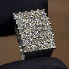 Nhẫn đôi cao cấp, siêu sáng bóng, hình học, đính đá Cubic Zirconia tròn, quà tặng trang sức cho lễ đính hôn, đám cưới và tiệc tùng. - trắng - Xem 8