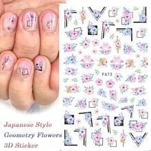 2 buah Stiker Nail Art Acak, Stiker Kuku Perekat Berwarna-warni Motif Kupu-kupu & Bunga Mawar Vintage - MultiWarna - View 3