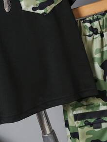 男童休闲短袖实用口袋短裤两件套 - 黑色 - 查看 5