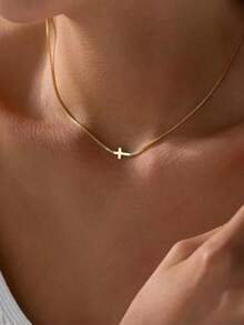 VceTd 1pc Minimalist Stainless Steel Cross Pendant Necklace, Suitable For Women's Daily Life, Street Style, Dates, Afternoon Tea, Or As A Thoughtful Gift - Yellow Gold - View 3