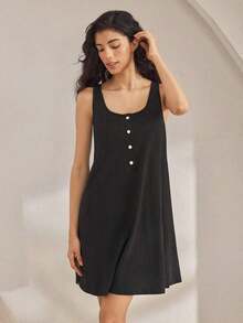 Ocili Camisón 100% algodón cómodo para mujer, vestido de dormir - Negro - Ver 5