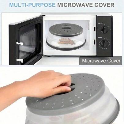 1 pieza Tapa antisalpicaduras de silicona para microondas, tapa de drenaje para alimentos y frutas, tapa para microondas, tapa para plato de microondas, accesorio esencial de cocina, apto para lavavajillas, utensilio de cocina, accesorio de cocina, tapa para alimentos, suministros de cocina y hogar
