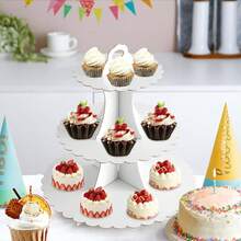 3-Tier Cupcake Stand, Cardboard Cupcake Tower, Dessert Cup Cake Stand Tower For Birthday Wedding Party Decoration, Cupcake Tier Stand 1 Set - 白色 - 查看 2