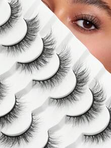 MAANGE 7 Pairs Natural Cat Eye Style Faux Mink Lashes, Soft 3D Mink Effect Fluffy False Eyelashes, Lash Extension Tools, Suitable For Daily Wear, Travel, Party, Work, Great Gift For Mother's Day, Easter, Women - Black - View 3