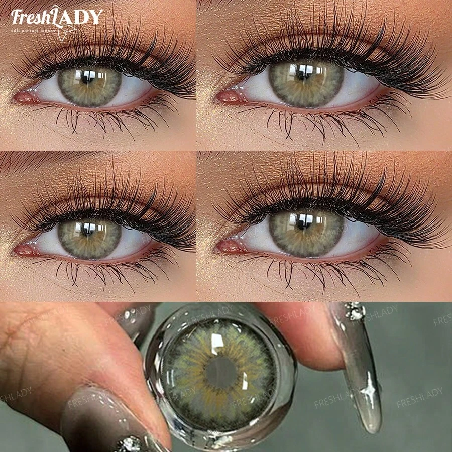 FRESH LADY 一副灰色、色彩鲜艳的美瞳,适合日常佩戴、工作、度假和派对妆容,14.2毫米,年抛型 - 灰色 - 查看 1