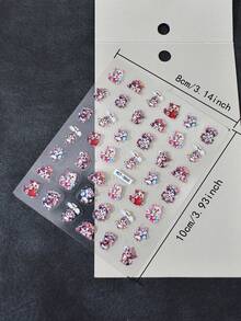 1 Peça Adesivos de Unhas com Design Floral Colorido e Gato Cartoon, Adesivos de Unhas 3D Autoadesivos em Relevo, Acessório de Unhas Adequado para Festas e Uso Diário - Multicolorido - Visão 2