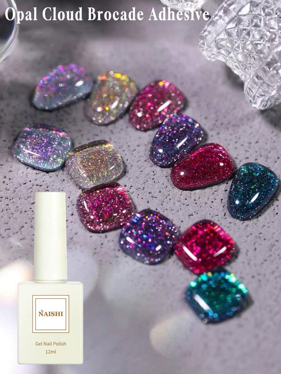 12ml Spring And Summer New Dreamy Cloud Brocade With Rhinestone Mermaid Rainbow Color-Changing Mother-Of-Pearl Cloud Pattern 2026 New Delicate Shiny Nail Gel, For Nail Salons And Home Use, Ladies Shopping, Dating, Or Office Nail Designs. LED UV Lamp.