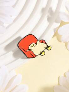 1pc Creative Funny Slouchy Big White Duck Enamel Brooch, Cartoon Cute Slouchy Expression Sofa Lying Pose, Fashion Accessory, Unisex Design, Gift For Friends - Multicolor - View 7