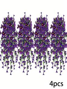 4pcs/1pc Artificial Hanging Flower Vines, UV-Resistant Purple Hanging Artificial Morning Glory Flower Bouquets,Artificial Hanging Flowers, Artificial Flowers, Artificial Plants, Mixed Color Vines And Eucalyptus Leaves, Lifelike, No Container Needed, 31 Inch Hanging Artificial Greenery. Can Be Used As Wall Hanging Plants - Multicolor - View 11