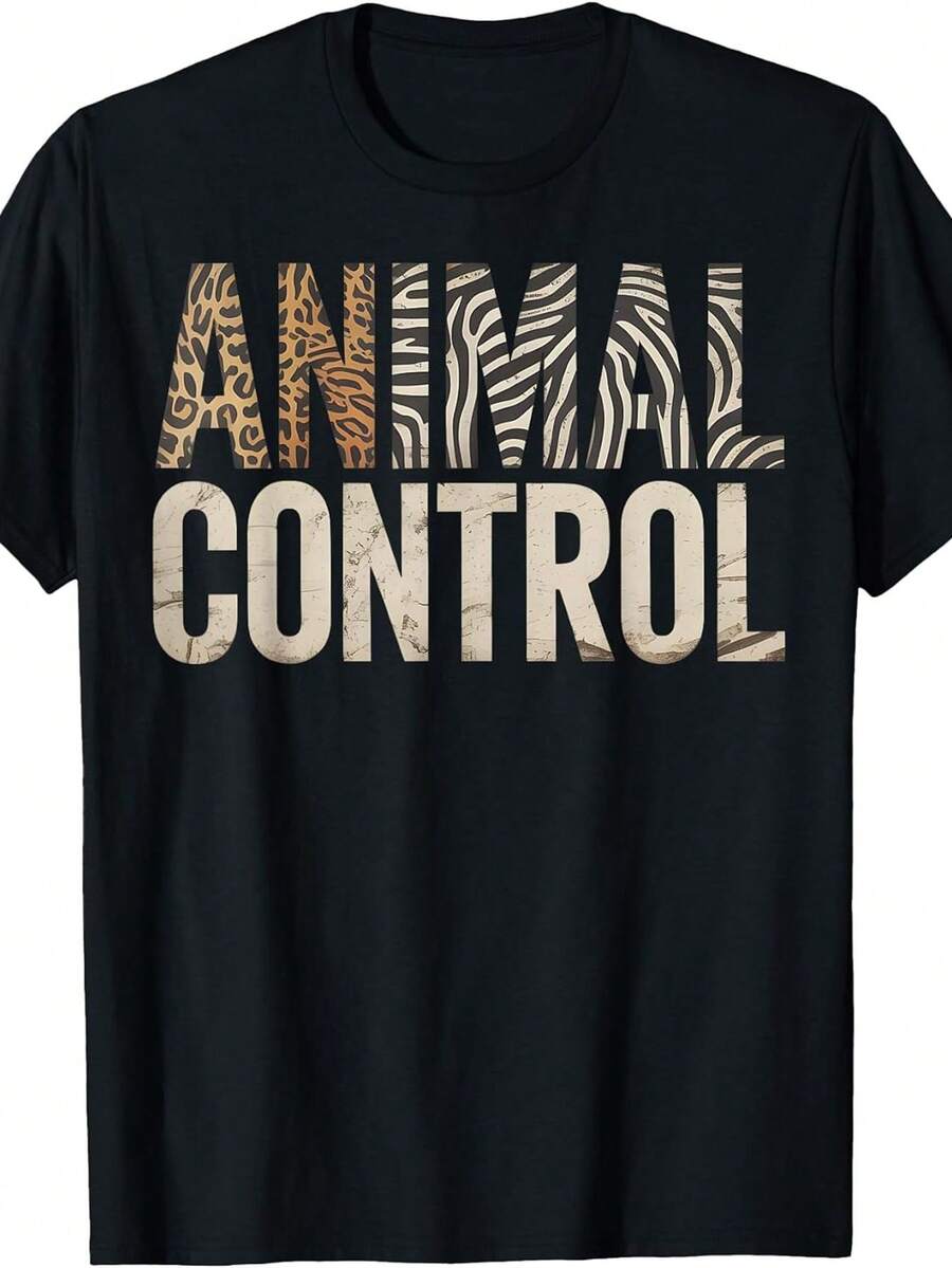 Camiseta con Diseño de Rescate de Animales Salvajes con Estampado de Leopardo y Cebra - Negro - Ver 1