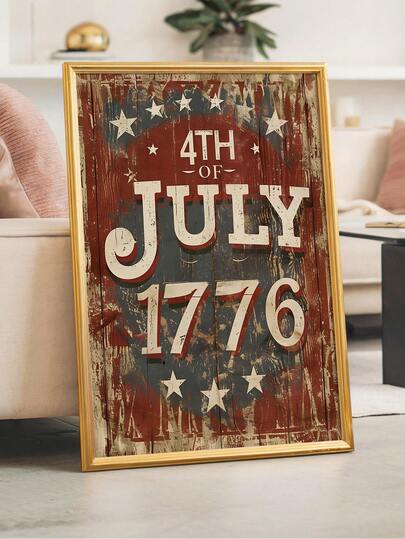 1pc, Canvas Wall Art, Framed Wall Decor, Vintage Country Style 1776 July 4th Patriotic Theme Wall Art, Distressed Wood-Style Independence Day Canvas Print, Vintage American Flag Decor, Perfect For Memorial Day