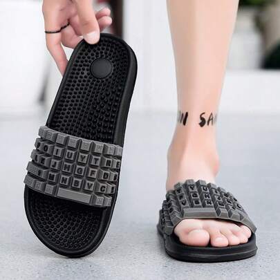Men's Summer Keyboard Design Massage Bottom Slippers, Fashionable Versatile Beach Slippers