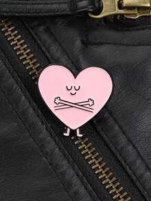 1 Pc Cute Crossbones Heart Enamel Pin, Unique Fashion Accessory, Perfect Gift Idea, Durable & Stylish Design, Ideal For Lovers - Pink - View 5