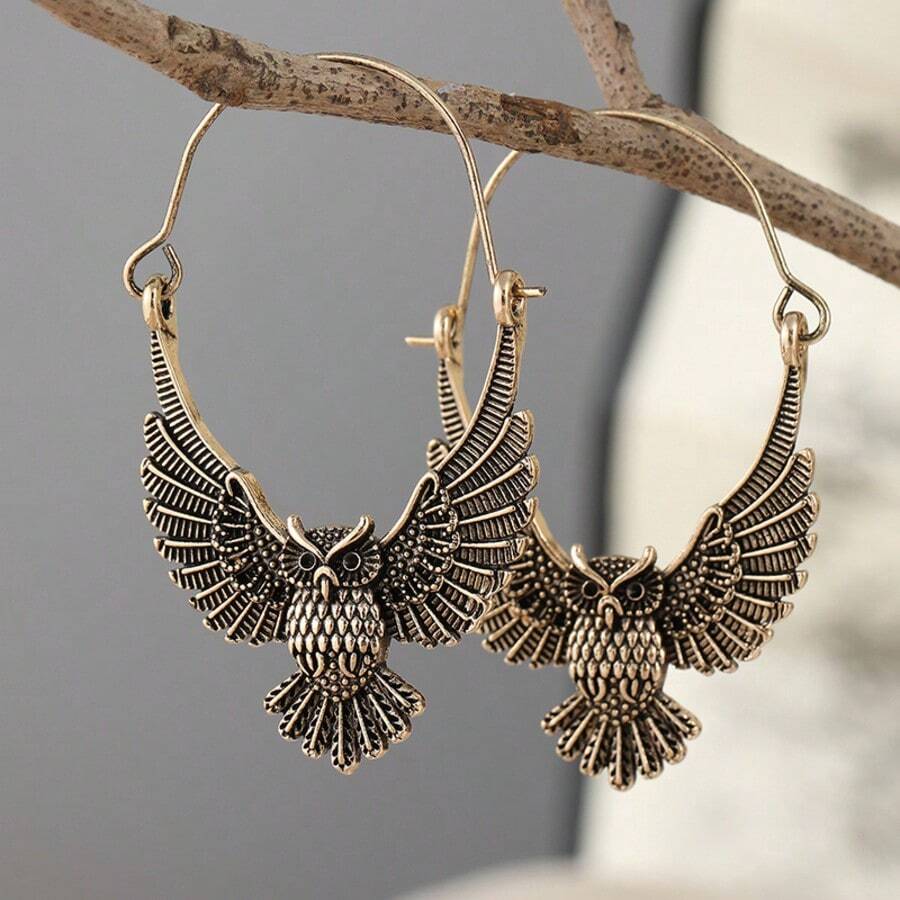 Pendientes de metal con águila vintage, joyería animal para mujeres, accesorios personalizados para uso diario, fiesta, transporte, estilo vintage en capas - Dorado - Ver 1