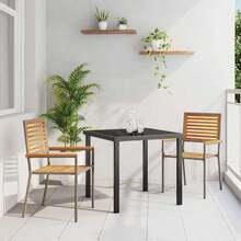 vidaXL Chaises empilables de jardin 2 pcs Marron et gris - A - Voir 1