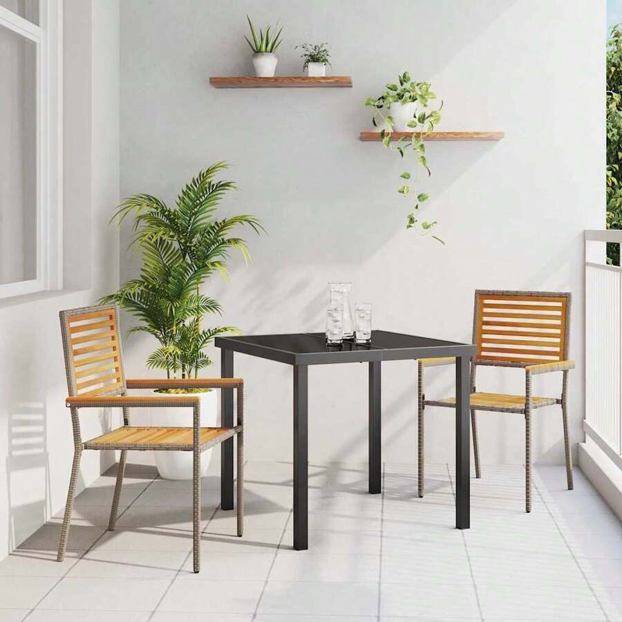vidaXL Chaises empilables de jardin 2 pcs Marron et gris - A - Voir 1
