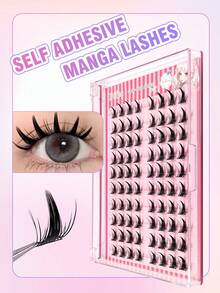 80pcs C-Curl Self-Adhesive Cluster Eyelashes, Transparent Lash Stems, Cartoon Style False Lashes, Suitable For Daily Life, Wedding, Date, Party, Music Festival And Other Occasions - C - View 2